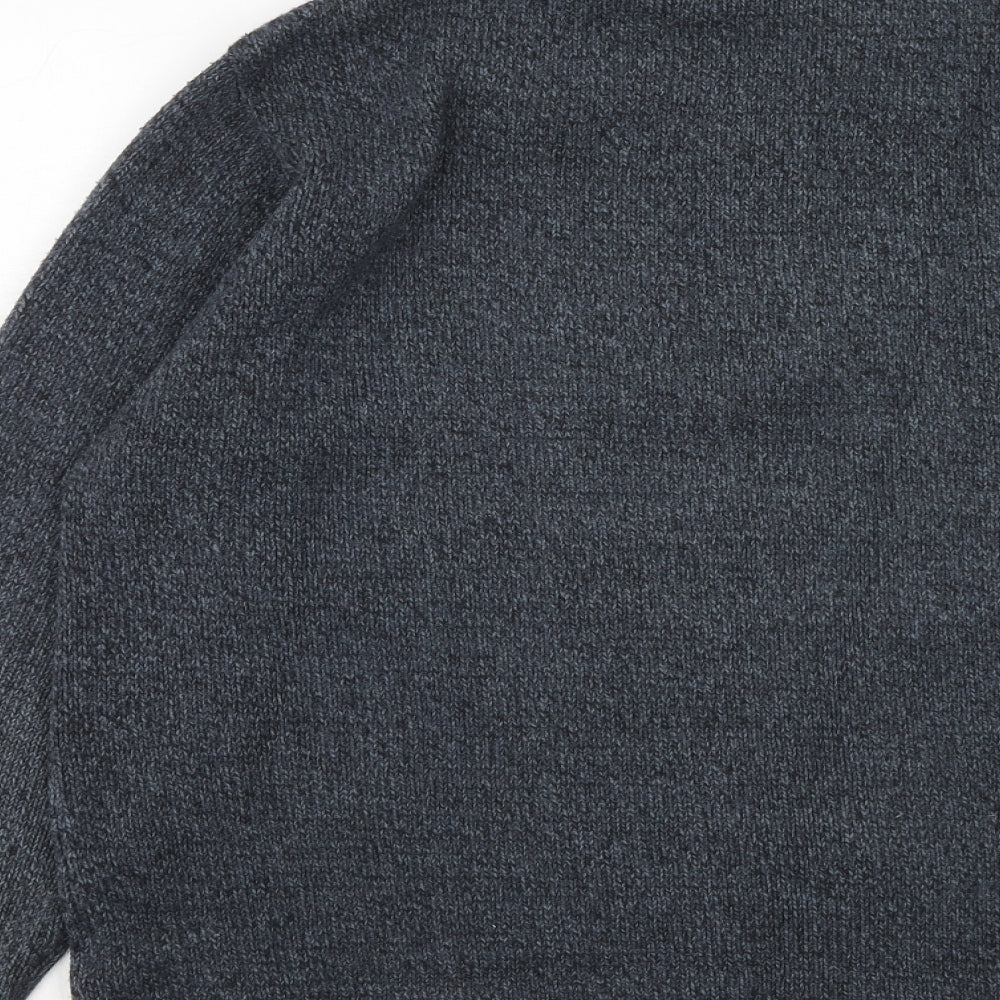Marks & Spencer Mens Blue Collared Acrylic Pullover Jumper Size L Long Sleeve