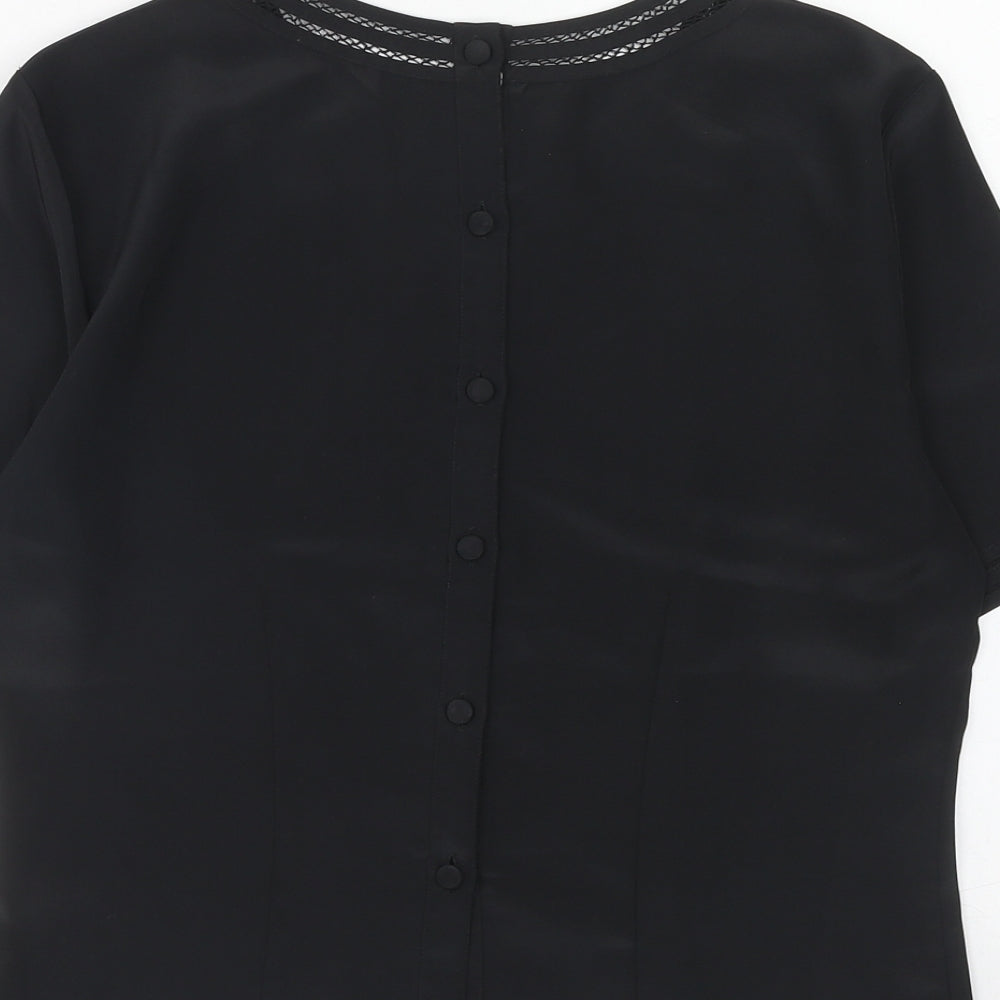 Annie Brooks Womens Black Polyester Basic T-Shirt Size 8 Round Neck