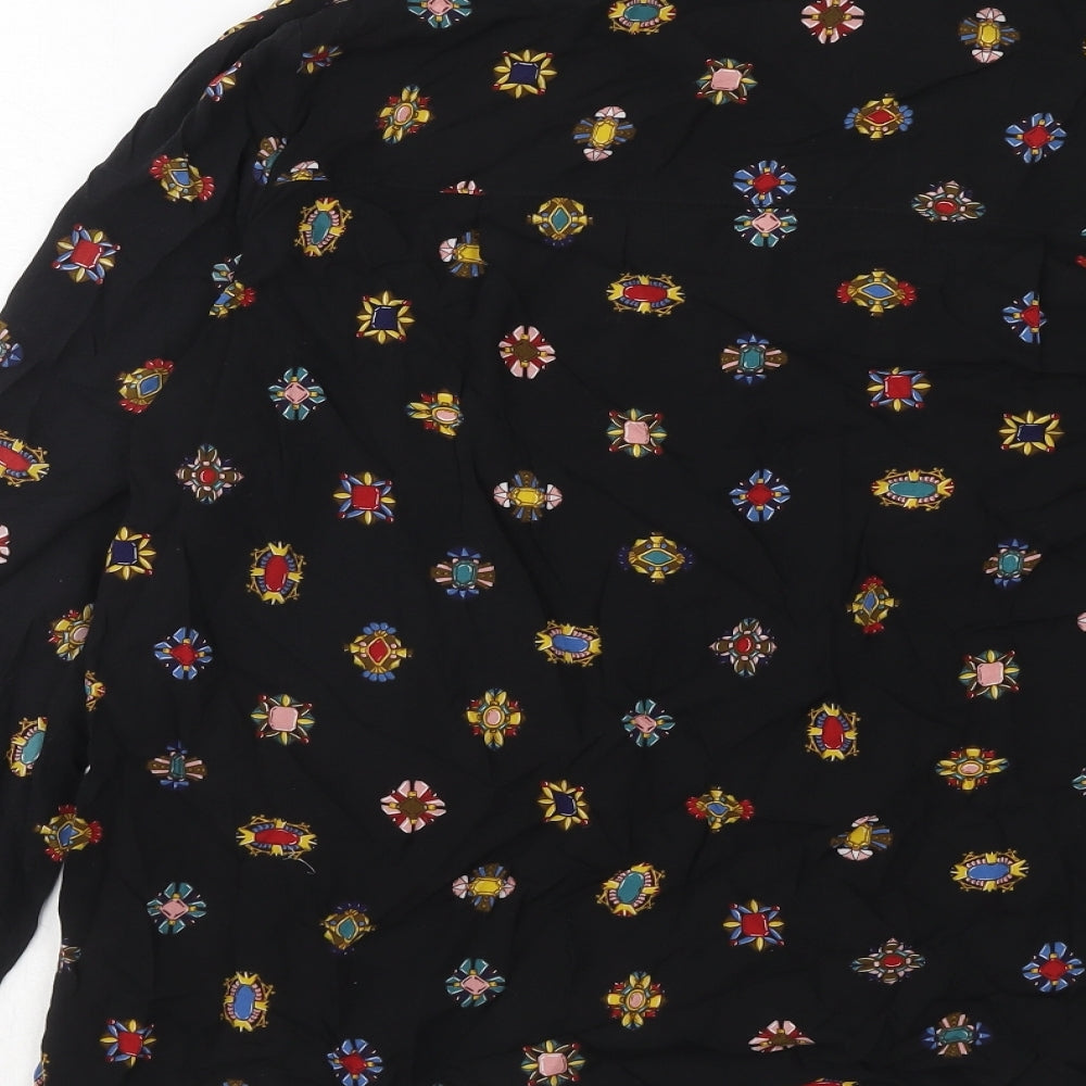 Zara Womens Black Geometric Viscose Basic Button-Up Size M V-Neck