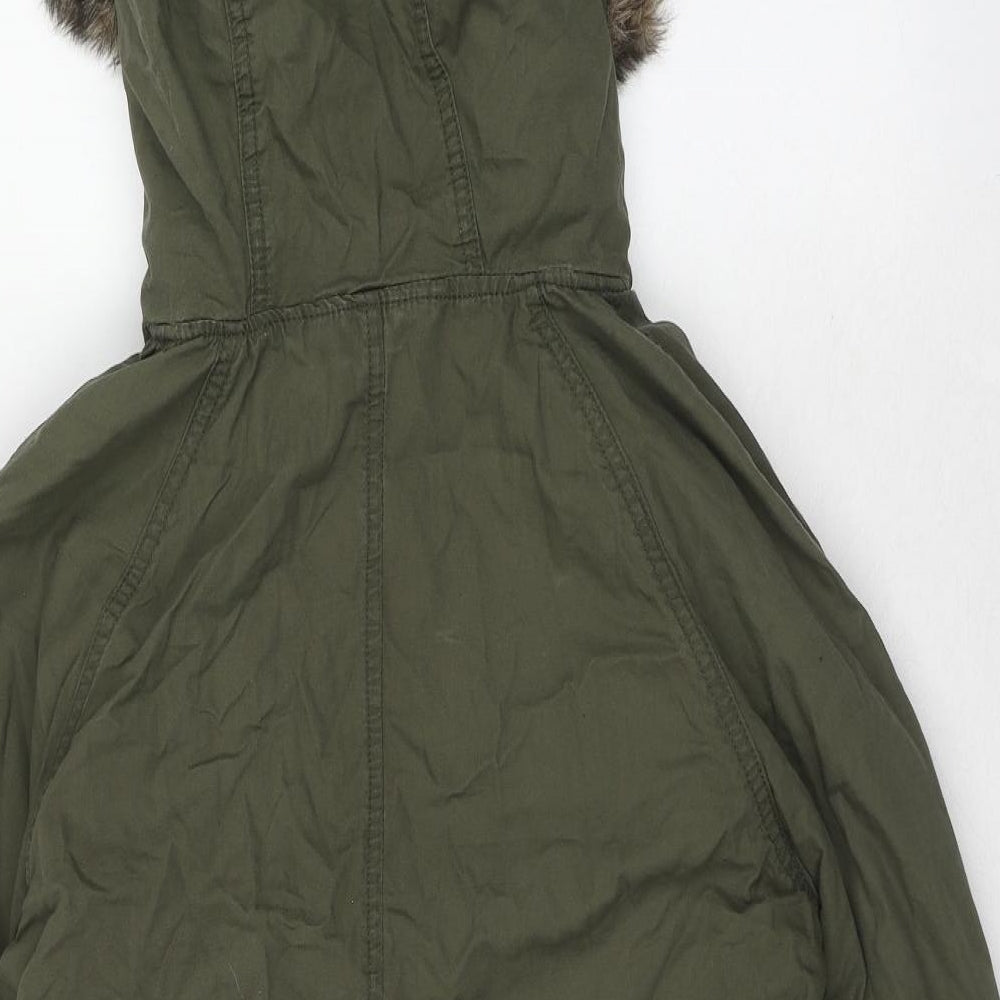 Topshop Womens Green Parka Coat Size 6 Zip