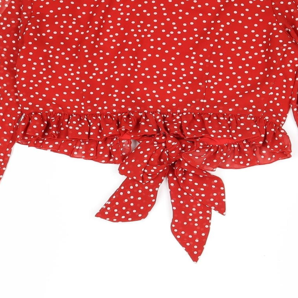 Tiger Mist Womens Red Polka Dot Polyester Basic Blouse Size XS V-Neck - Tie Front