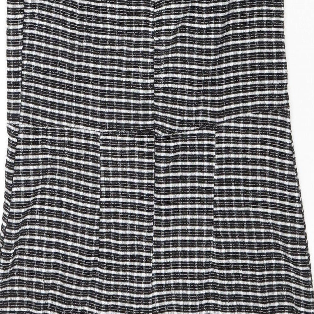 Topshop Womens Black Striped Polyester Mini Size 10 Square Neck Zip