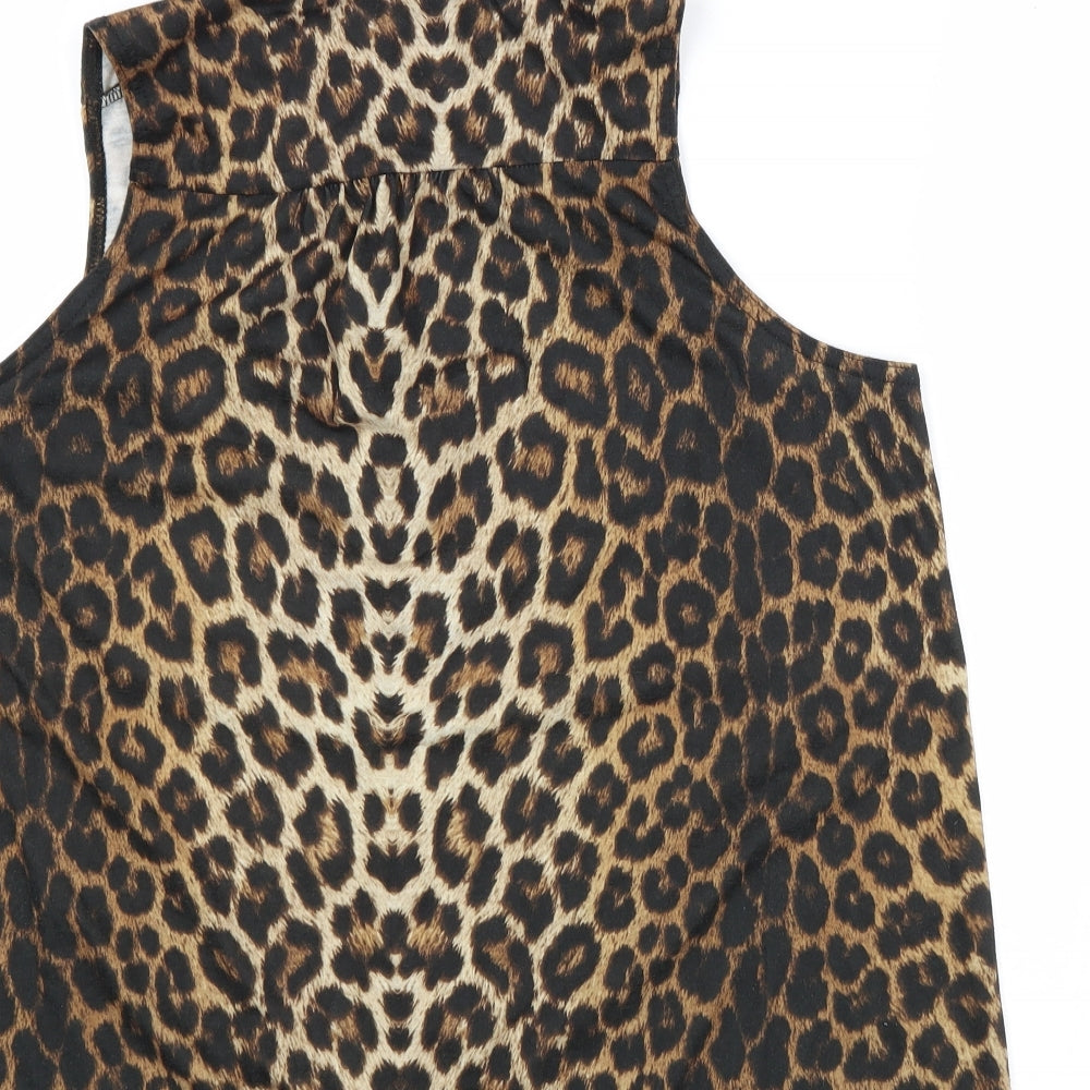 New Look Womens Brown Animal Print Polyester Basic Button-Up Size 12 Collared - Leopard Pattern