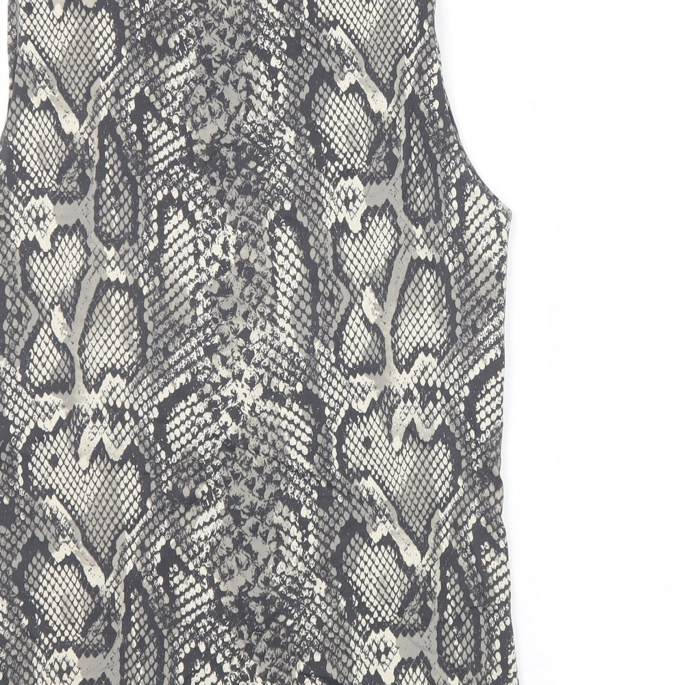 Zara Womens Grey Animal Print Polyester Basic Tank Size L Round Neck - Snakeskin Pattern