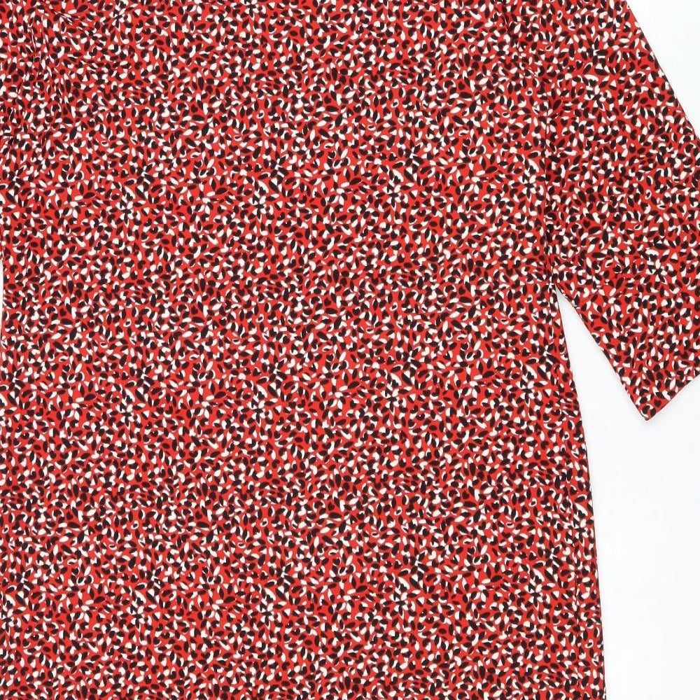 Marks & Spencer Womens Red Geometric Polyester Shift Size 10 Round Neck Pullover