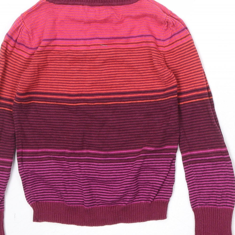 Marks & Spencer Girls Multicoloured Roll Neck Striped Cotton Pullover Jumper Size 4-5 Years Pullover