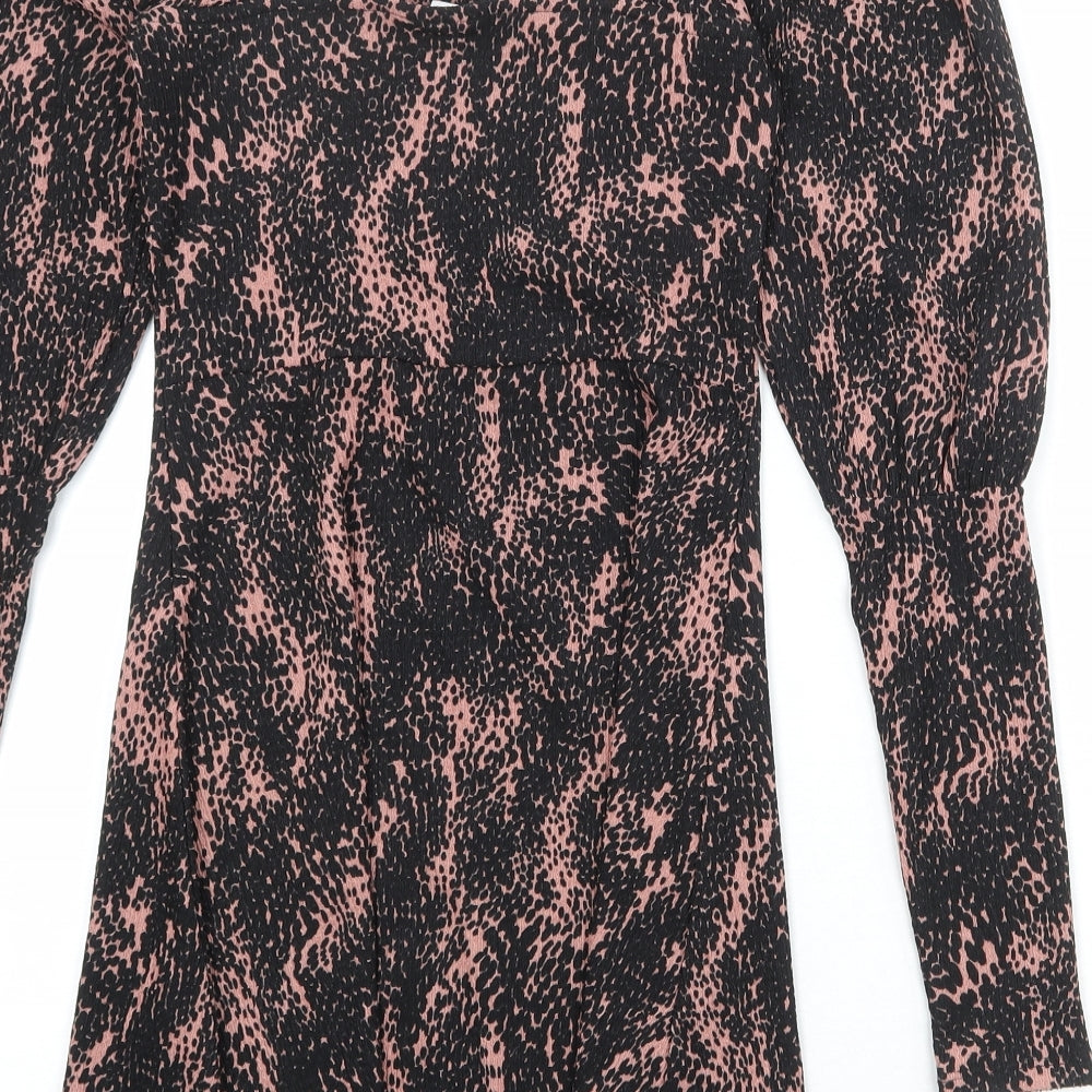 Topshop Womens Black Geometric Polyester A-Line Size 6 Square Neck Pullover
