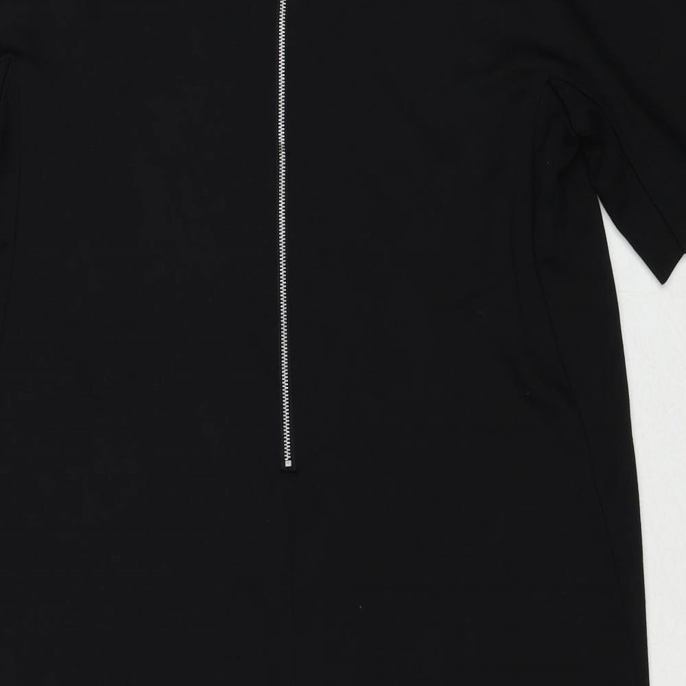 RESERVED Womens Black Viscose A-Line Size L Round Neck Zip