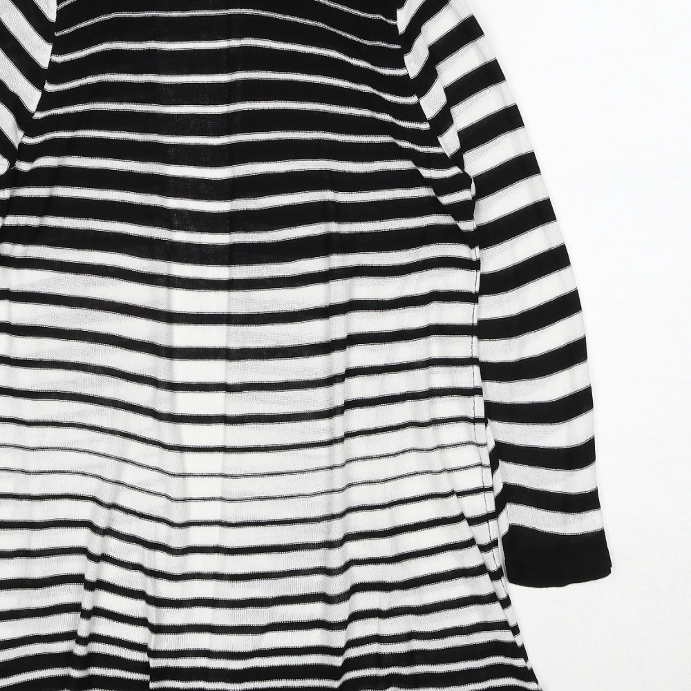 Marks & Spencer Womens Black V-Neck Striped Acrylic Cardigan Jumper Size 14