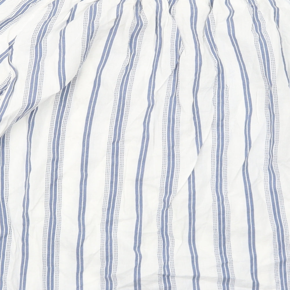 H&M Womens Blue Striped Cotton Basic Blouse Size 6 Round Neck