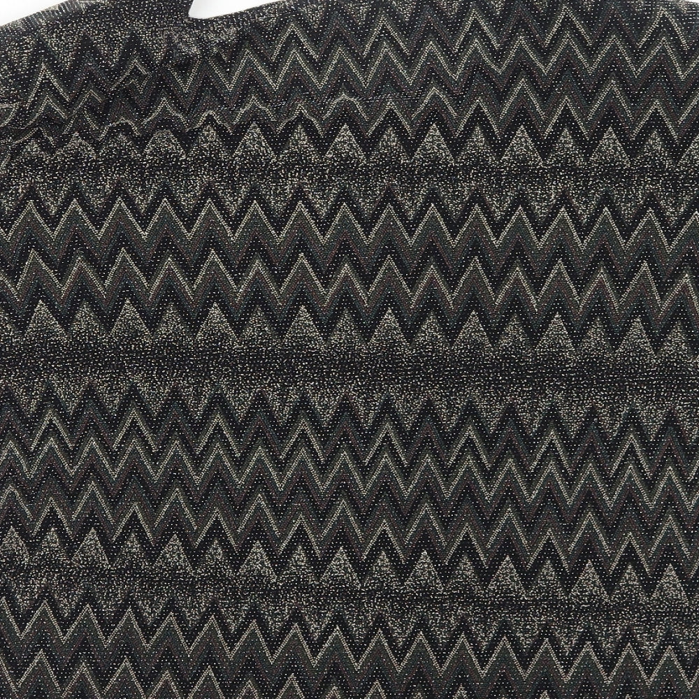 Roman Womens Black Geometric Nylon Basic Blouse Size M Round Neck - Size M/L