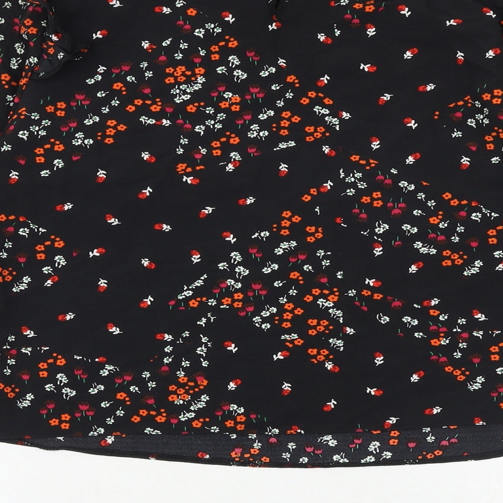 New Look Womens Black Geometric Polyester Basic Blouse Size 8 Round Neck