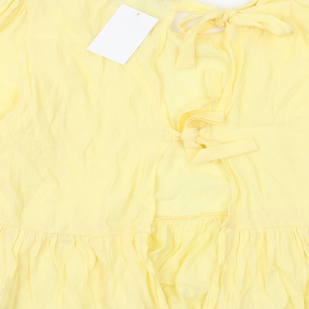 H&M Womens Yellow Viscose Basic Blouse Size 8 Round Neck - Open Back