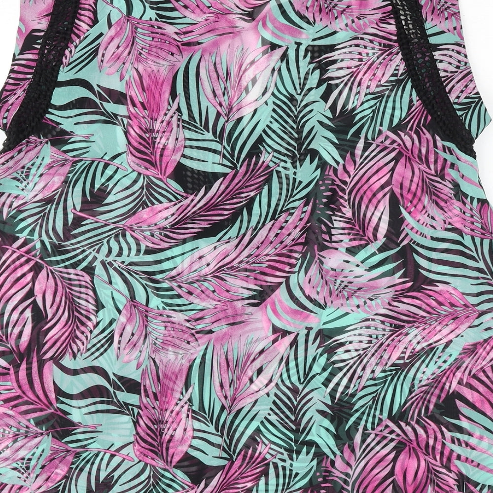 Daniel Rainn Womens Multicoloured Geometric Polyester Basic Tank Size M V-Neck - Leaf Print
