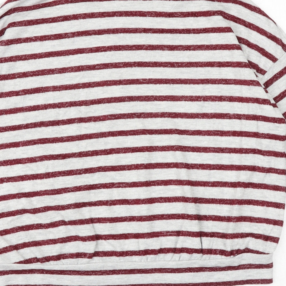 Marks & Spencer Girls Grey Striped Viscose Pullover T-Shirt Size 9-10 Years Boat Neck Pullover