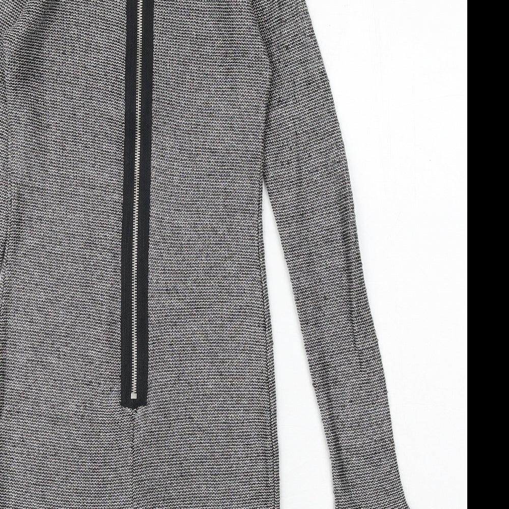 Topshop Womens Silver Geometric Polyester Shift Size 8 Round Neck Zip