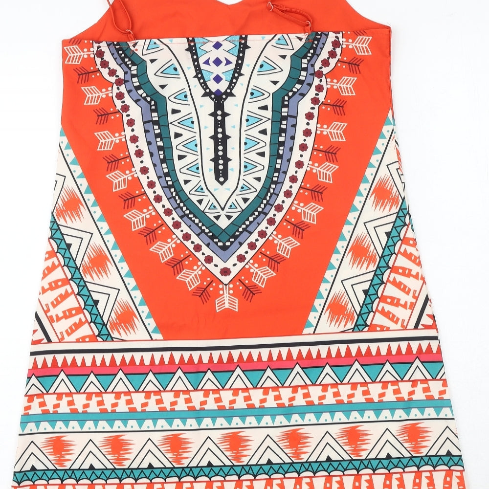 Zanzea Womens Multicoloured Geometric Polyester Tank Dress Size 8 V-Neck Pullover