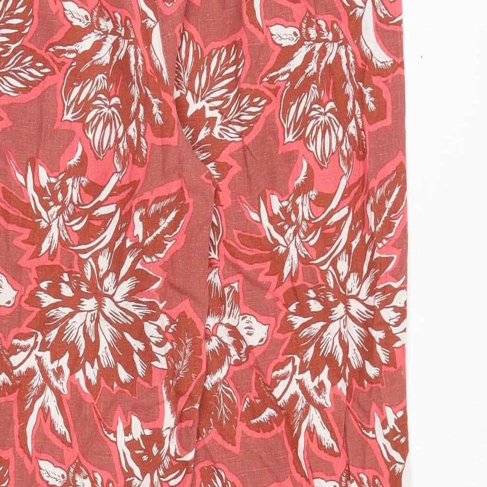 NEXT Womens Red Floral Viscose Trousers Size 10 Regular Tie