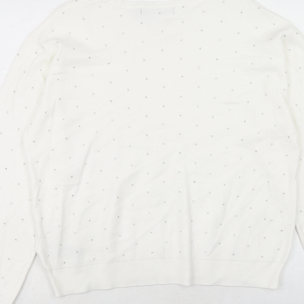 Marks & Spencer Womens White Round Neck Viscose Pullover Jumper Size M