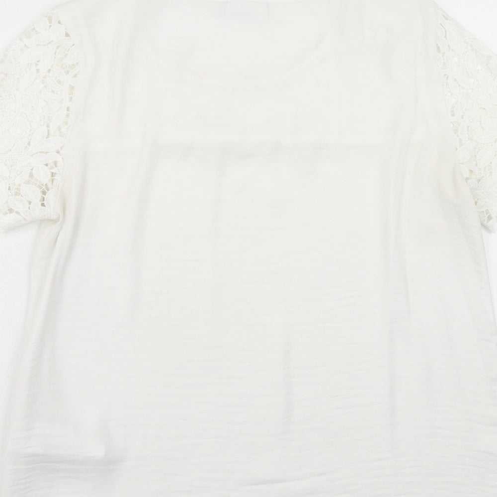 VILA Womens White Polyester Basic T-Shirt Size M Round Neck