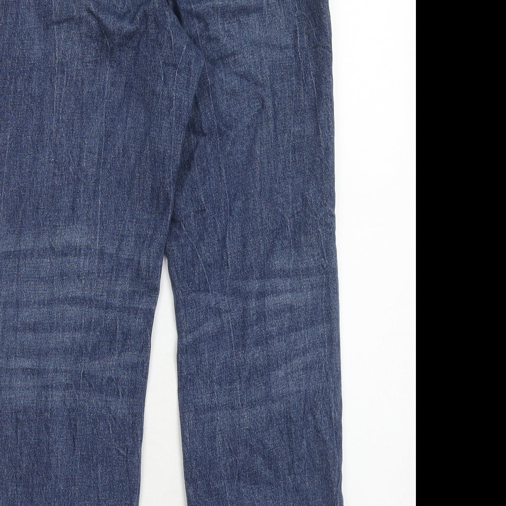Marks & Spencer Womens Blue Cotton Straight Jeans Size 28 in Regular Zip