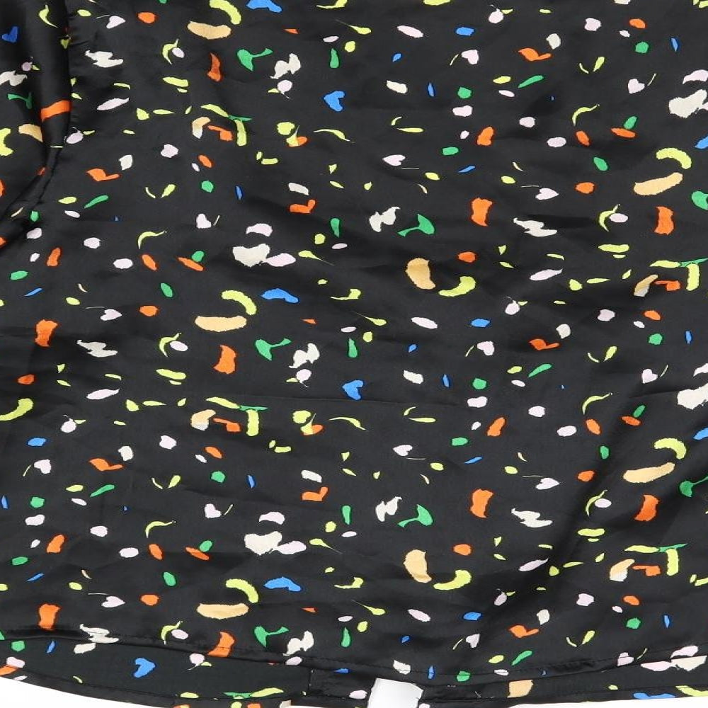 New Look Womens Black Geometric Polyester Basic Blouse Size 10 V-Neck