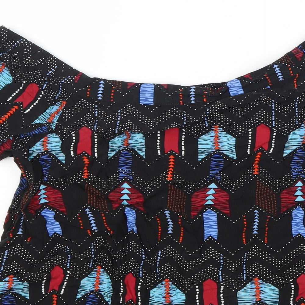 New Look Womens Multicoloured Geometric Viscose Cropped Blouse Size 8 Boat Neck