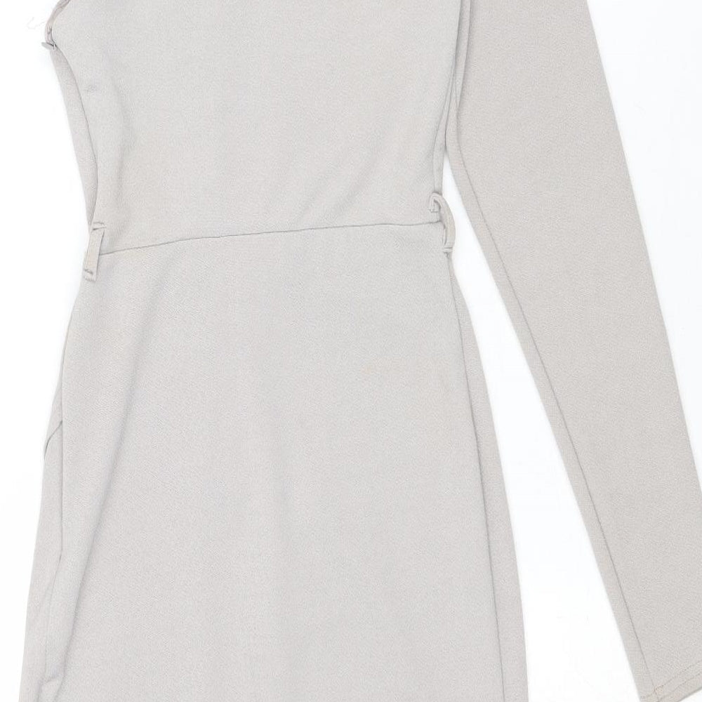 New Look Womens Grey Polyester Sheath Size 6 One Shoulder Zip - Wrap Style