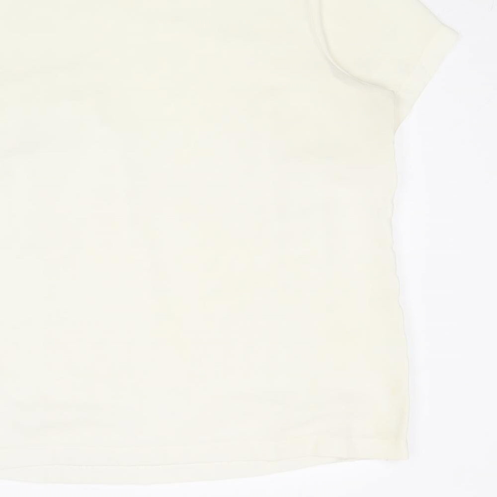 Marks & Spencer Womens Ivory Geometric Polyester Basic T-Shirt Size 14 Round Neck