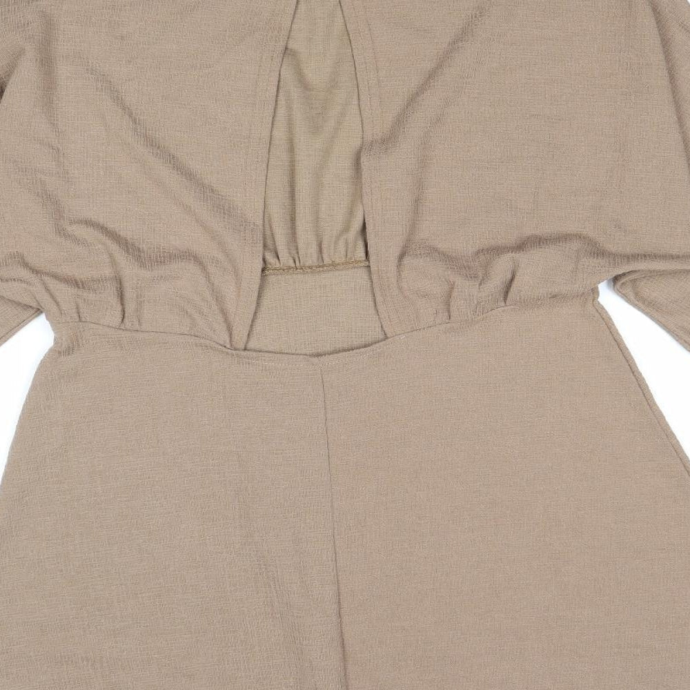 Nasty Gal Womens Brown Polyester Skater Dress Size 12 Round Neck Button - Open Back