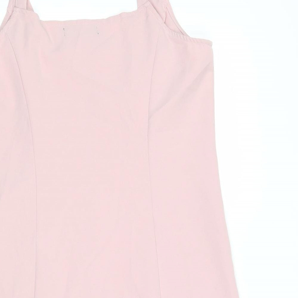 Allegra K Womens Pink Polyester Slip Dress Size M Scoop Neck Zip