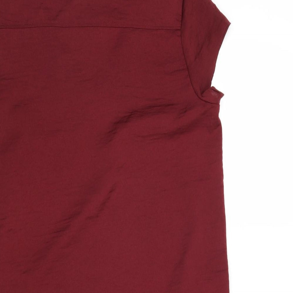 H&M Womens Red Polyester Basic T-Shirt Size 6 V-Neck