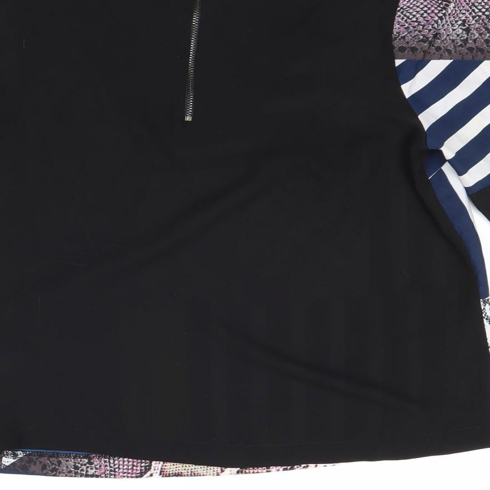 Topshop Womens Black Geometric Polyester Basic T-Shirt Size 8 Round Neck