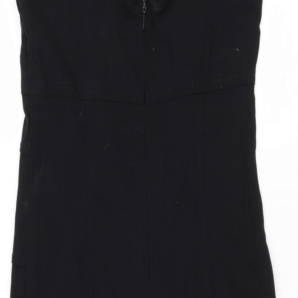 Julien Macdonald Womens Black Nylon Shift Size 10 V-Neck Zip