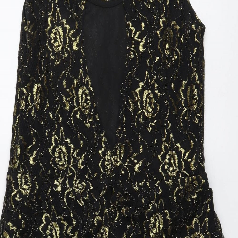 Parisian Signature Womens Black Nylon Mini Size 12 Boat Neck Pullover - Lace Top