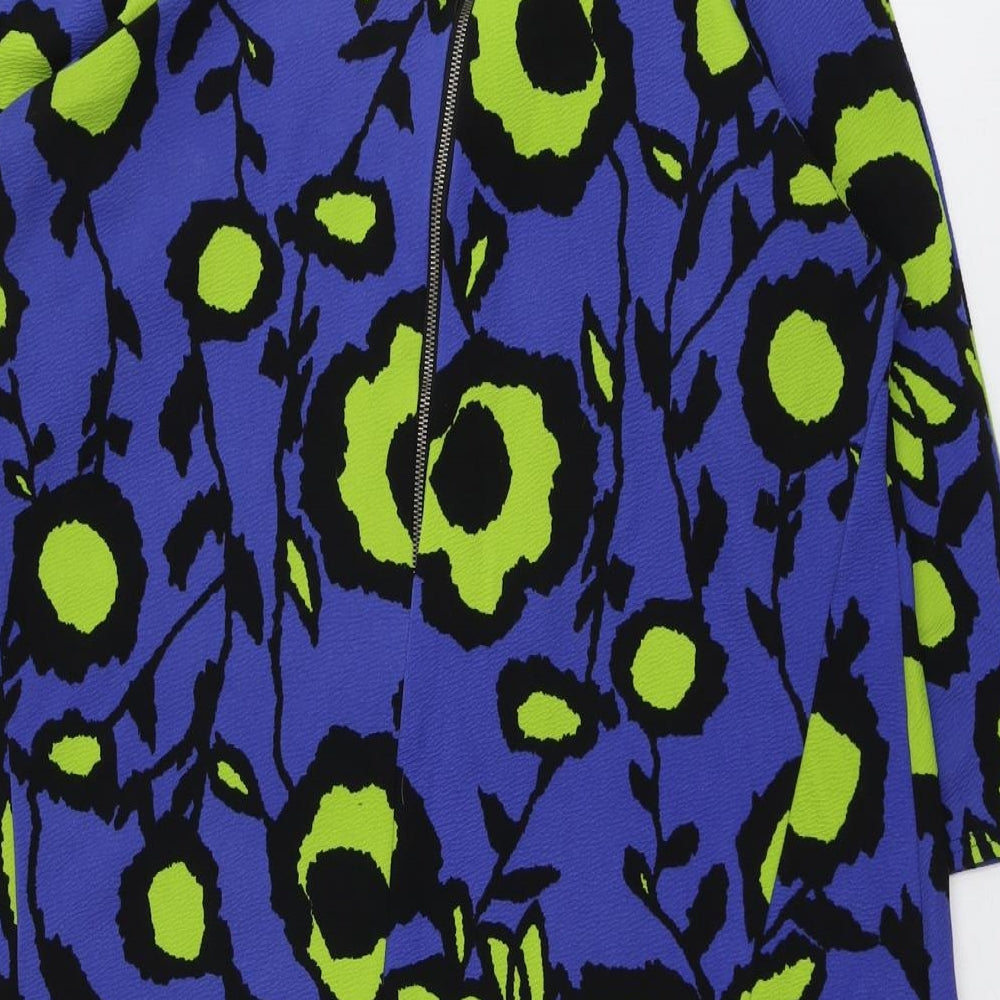 Zuppe Womens Blue Geometric Polyester A-Line Size 4 Boat Neck Zip