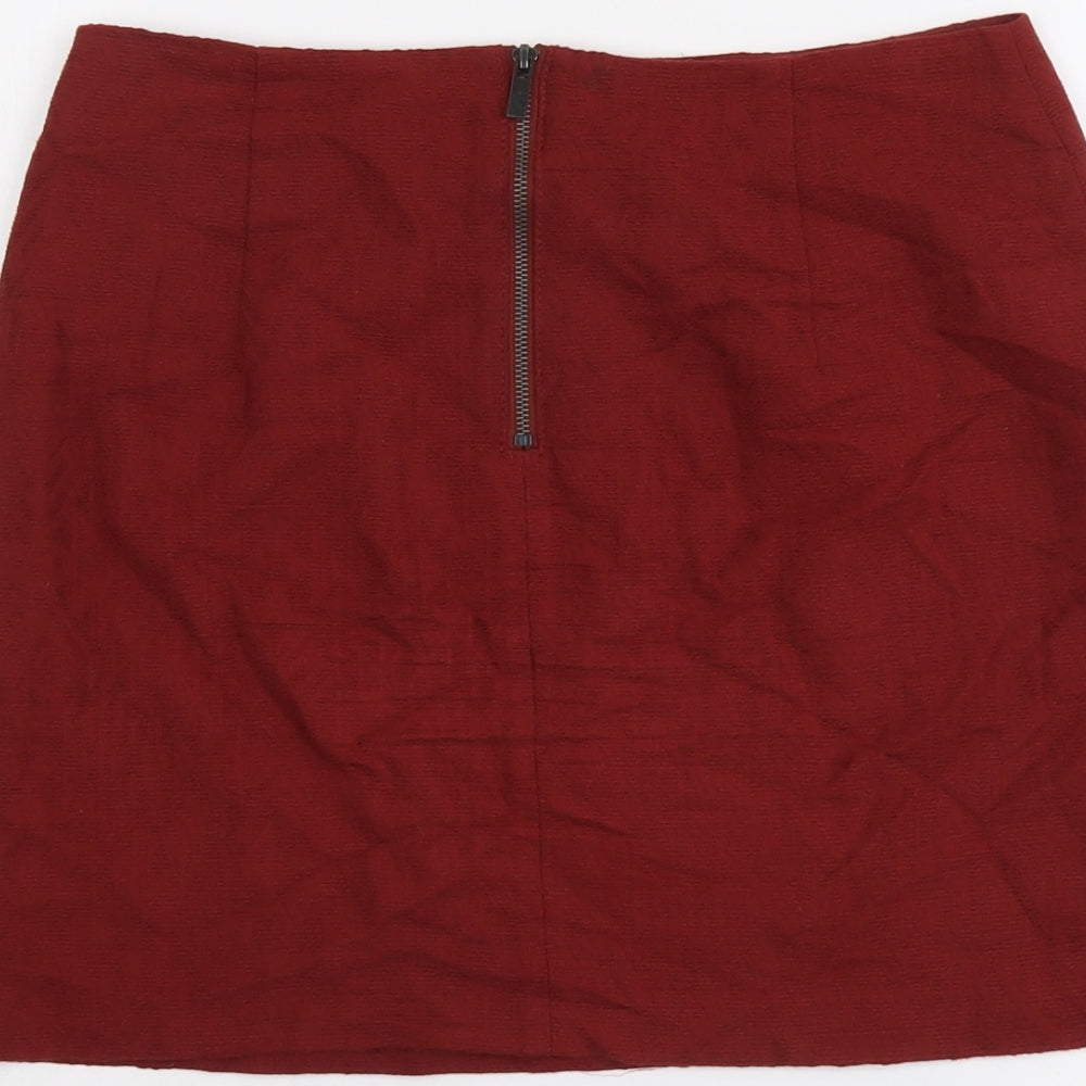 Marks & Spencer Womens Red Cotton A-Line Skirt Size 10 Zip