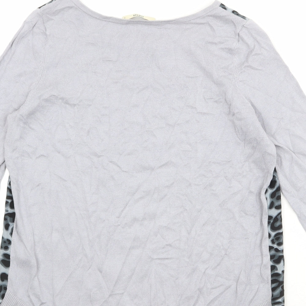 Oasis Womens Blue Boat Neck Animal Print Cotton Pullover Jumper Size S - Leopard Pattern