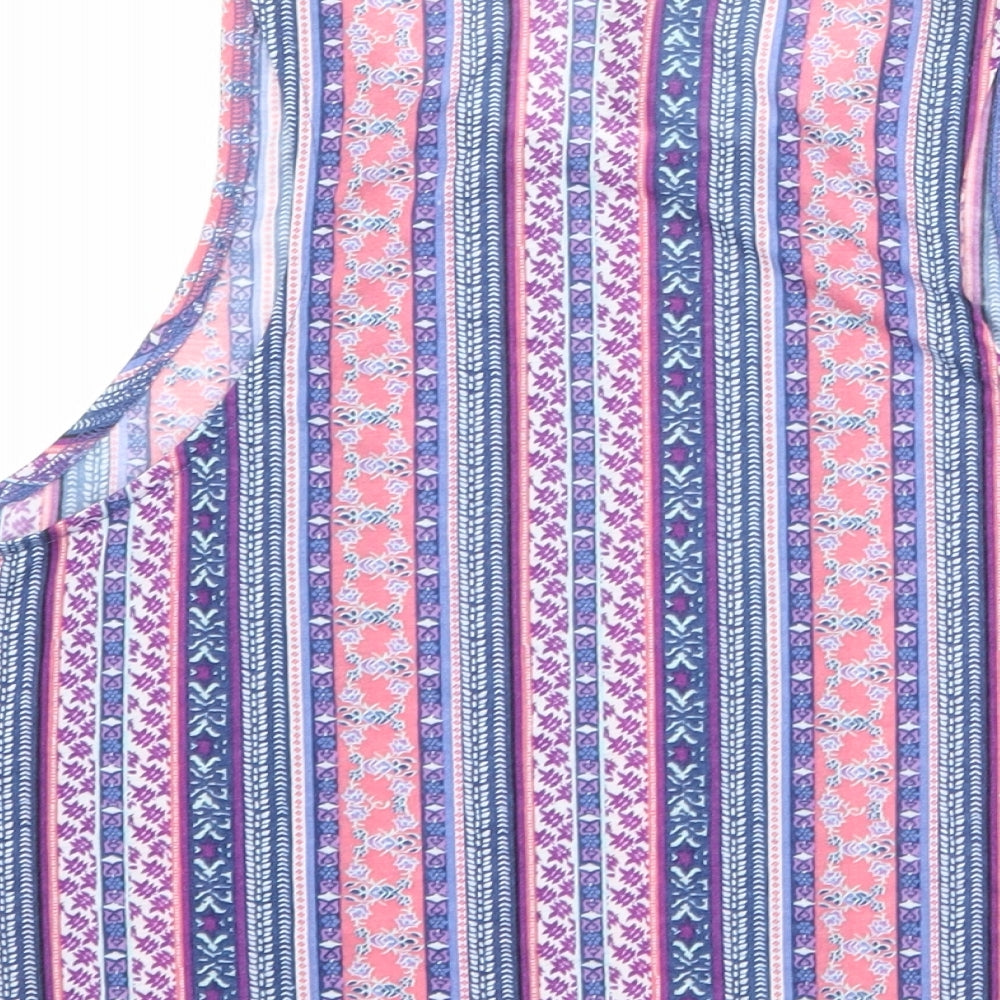 Divided by H&M Womens Multicoloured Geometric Polyester Basic Tank Size M Round Neck