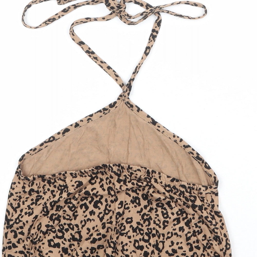 NEXT Womens Brown Animal Print Polyester Cropped Tank Size 6 Halter - Leopard Pattern