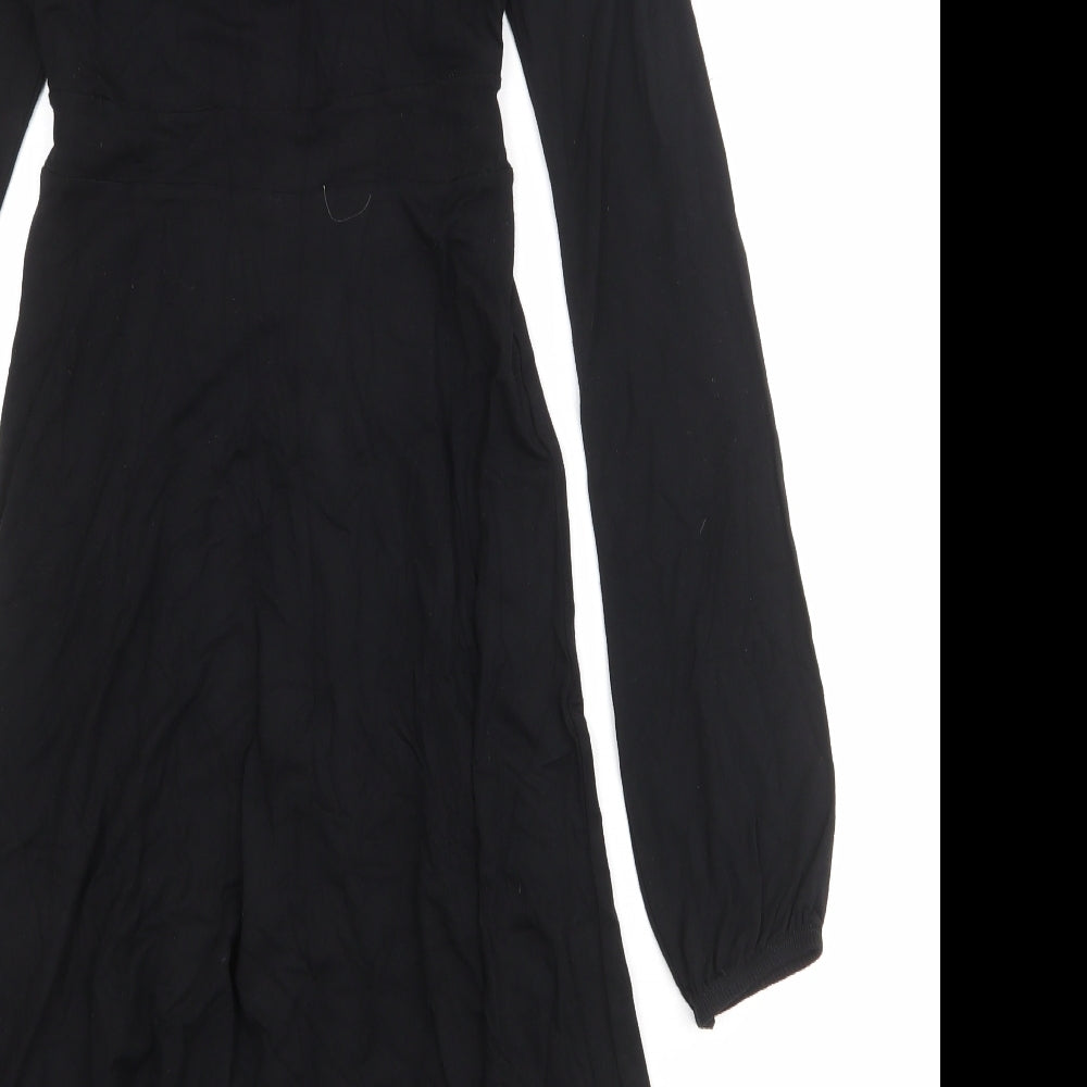 Warehouse Womens Black Viscose A-Line Size 10 Round Neck Tie - Tie Front