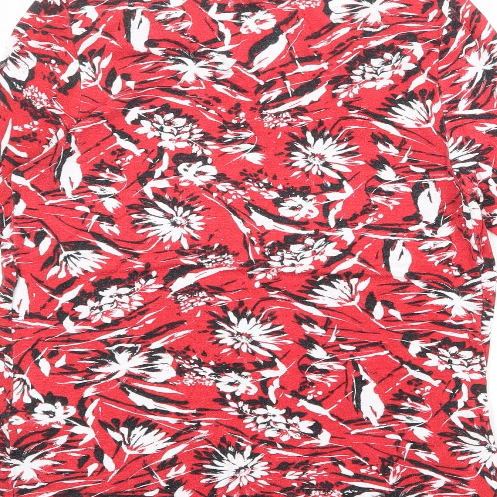 M&Co Womens Red Floral Viscose Basic T-Shirt Size 10 Round Neck