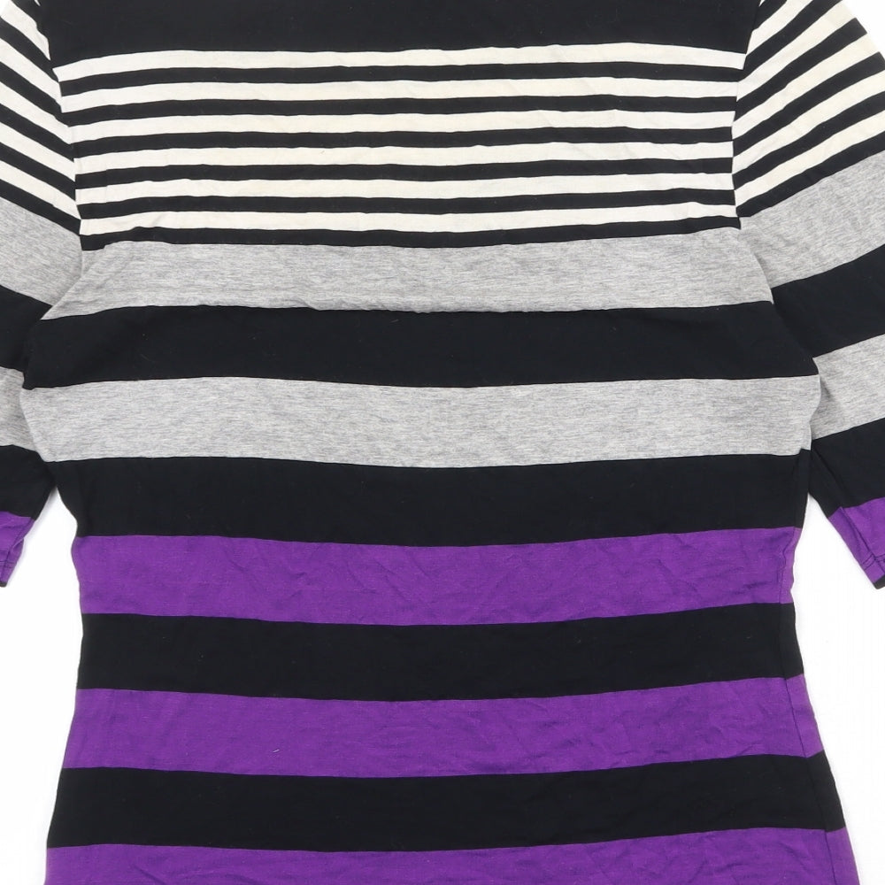 Marks & Spencer Womens Multicoloured Striped Viscose Basic T-Shirt Size 8 Boat Neck