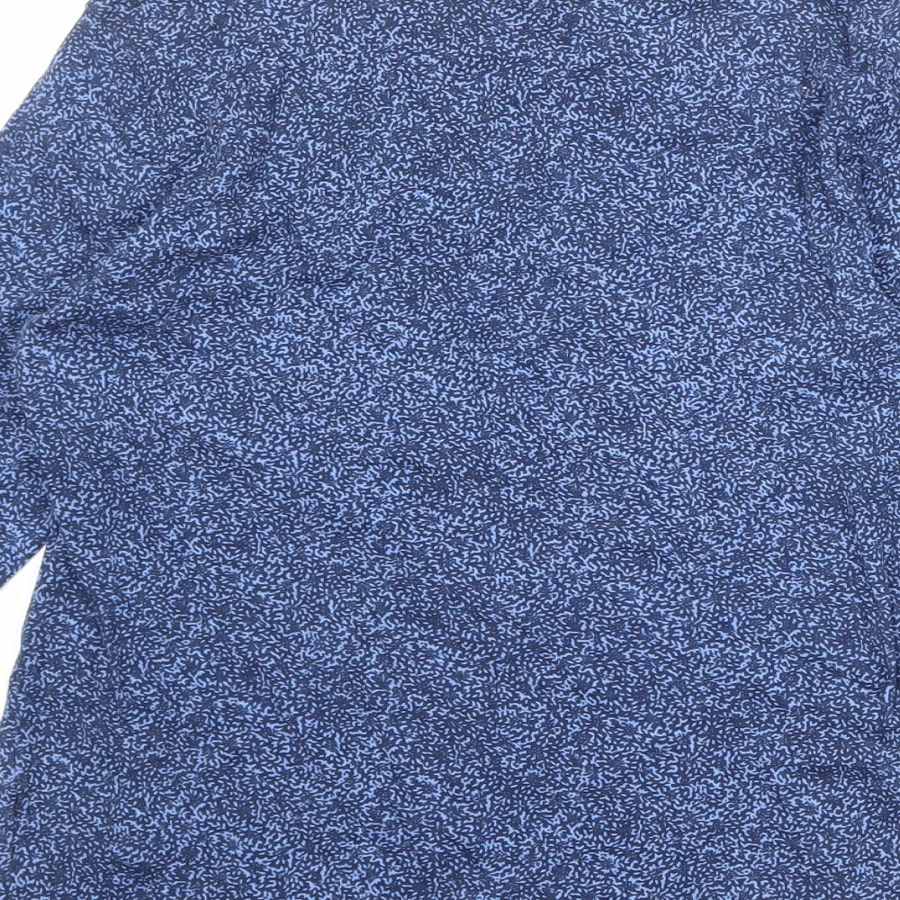 Marks & Spencer Womens Blue Geometric 100% Cotton Basic Blouse Size 12 Round Neck