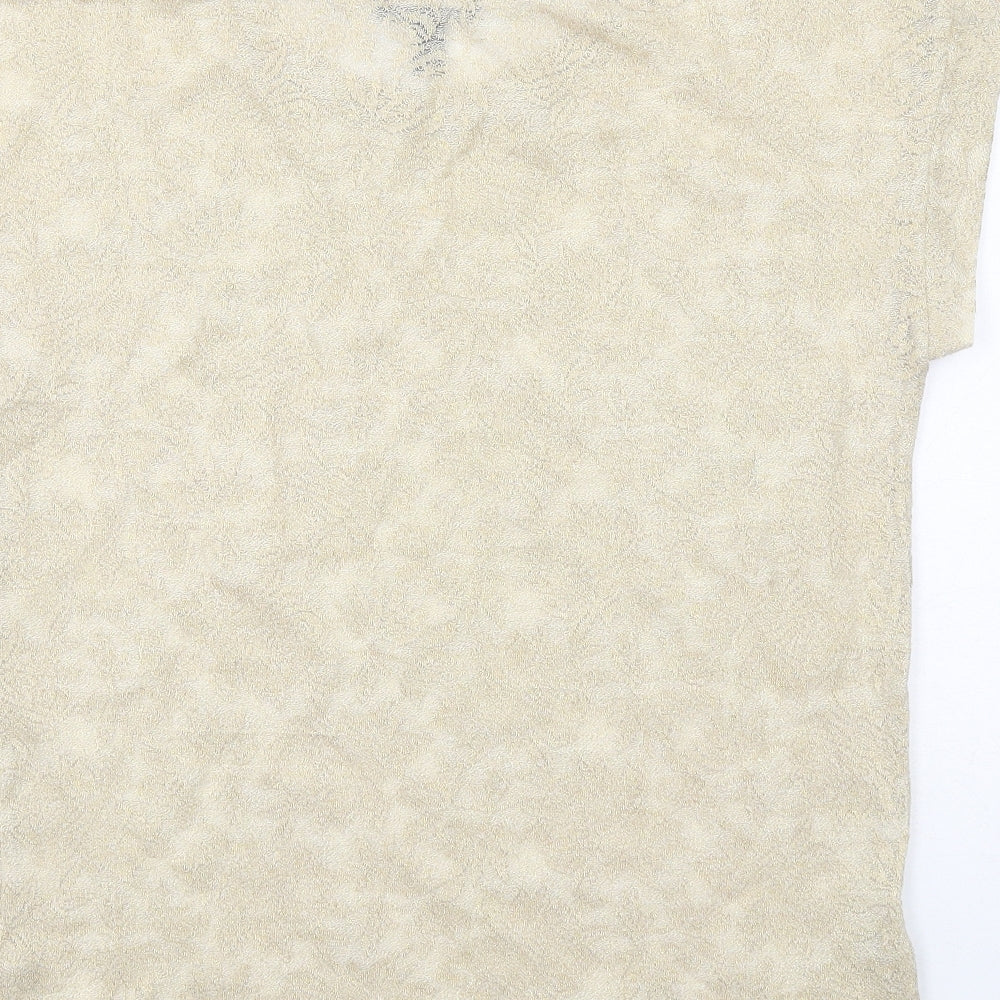 Mango Womens Gold Geometric Polyester Basic Blouse Size S Round Neck