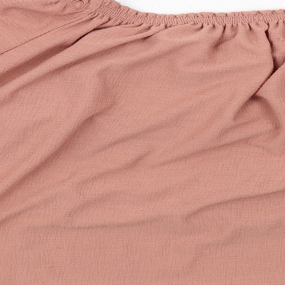Bershka Womens Pink Polyester Basic Blouse Size S Boat Neck