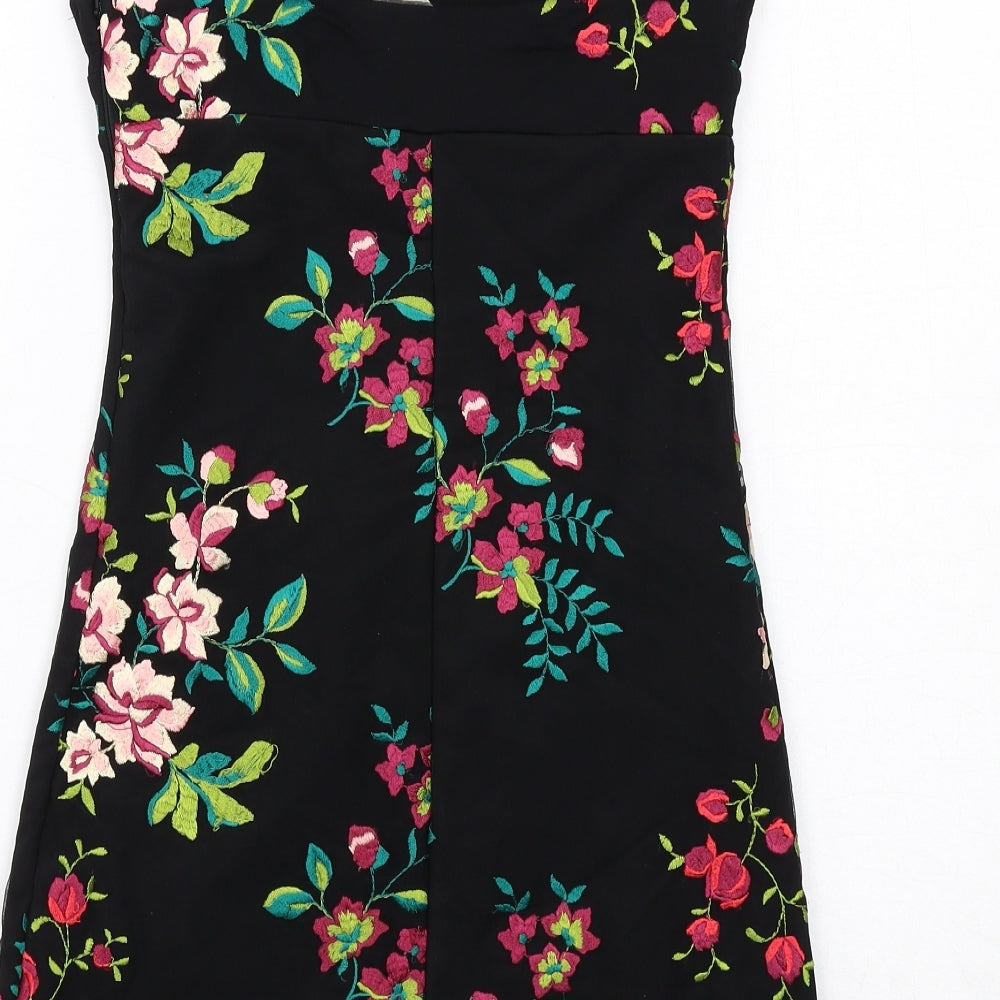 Pins & Needles Womens Black Floral Nylon Shift Size XS Square Neck Zip