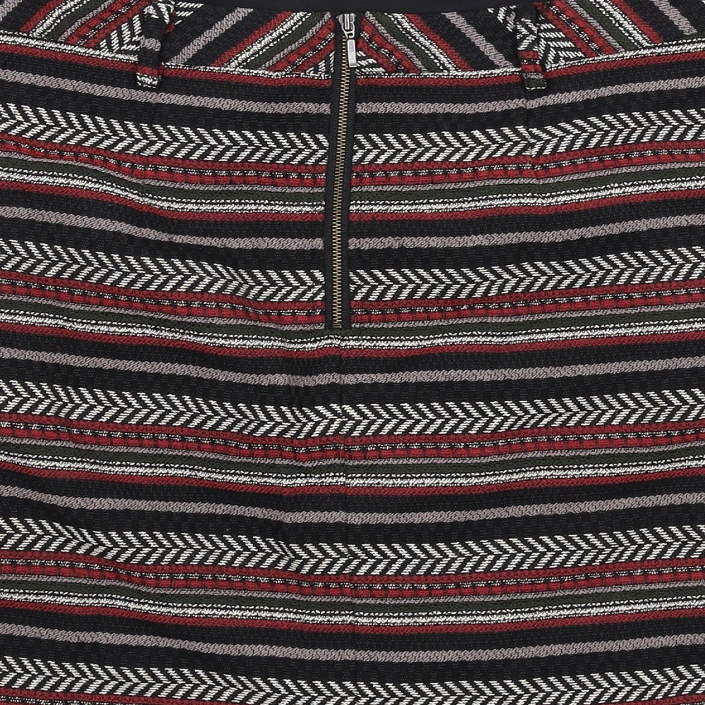 Marks & Spencer Womens Black Geometric Polyester A-Line Skirt Size 10 Zip