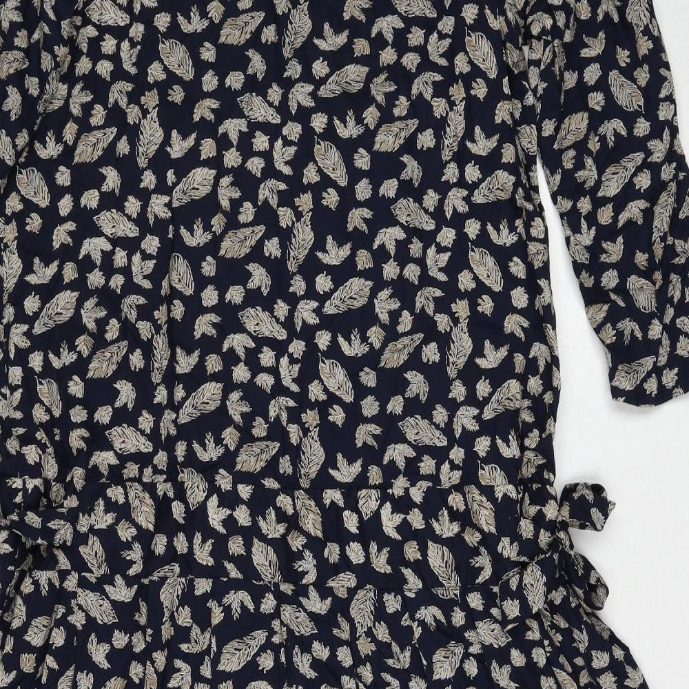 BHS Womens Blue Geometric Viscose A-Line Size 10 Boat Neck Pullover - Tie Detail