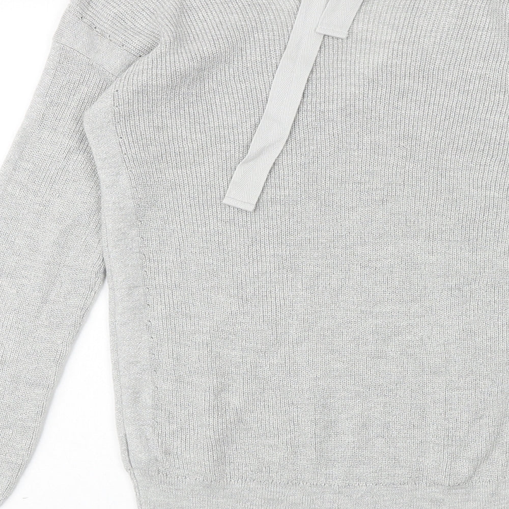 NEXT Womens Silver V-Neck Nylon Pullover Jumper Size 8
